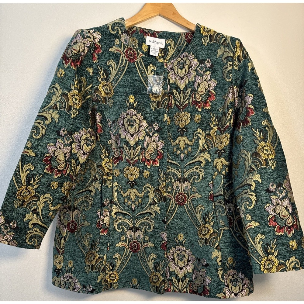 Vintage Peck & Peck Tapestry coat size extra large XL Brocade Gold, green, Pink